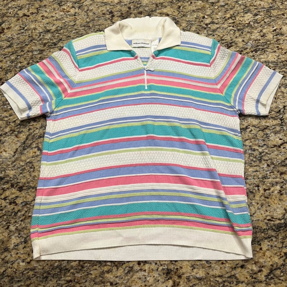 Alfred Dunner Womens Large Multi Color Striped Quarter Zip Knit Sweater Top L